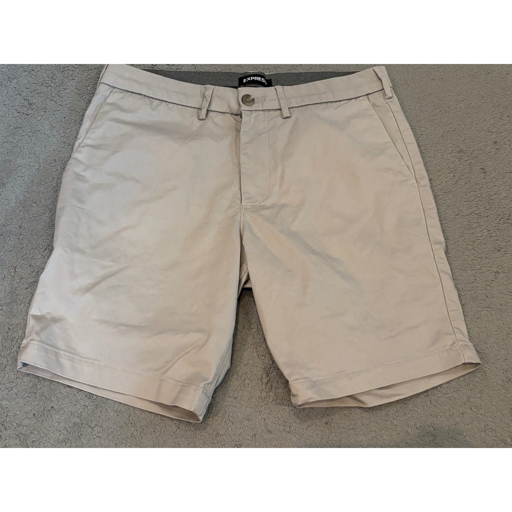 Express Mens Slim Above The Knee 8 Inch Inseam Chino Shorts Khaki Tan 30